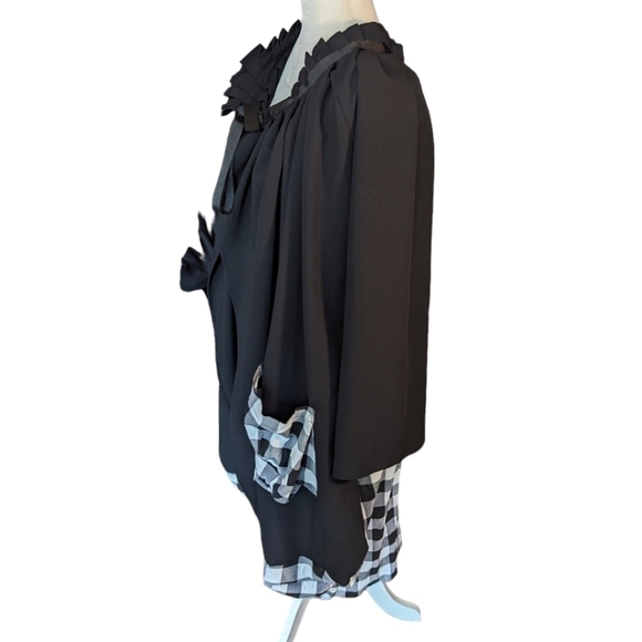 Witchy Cape buffalo check Sweeping ruffle neck grosgrain ribbon Fairy long cape - Picture 5 of 12